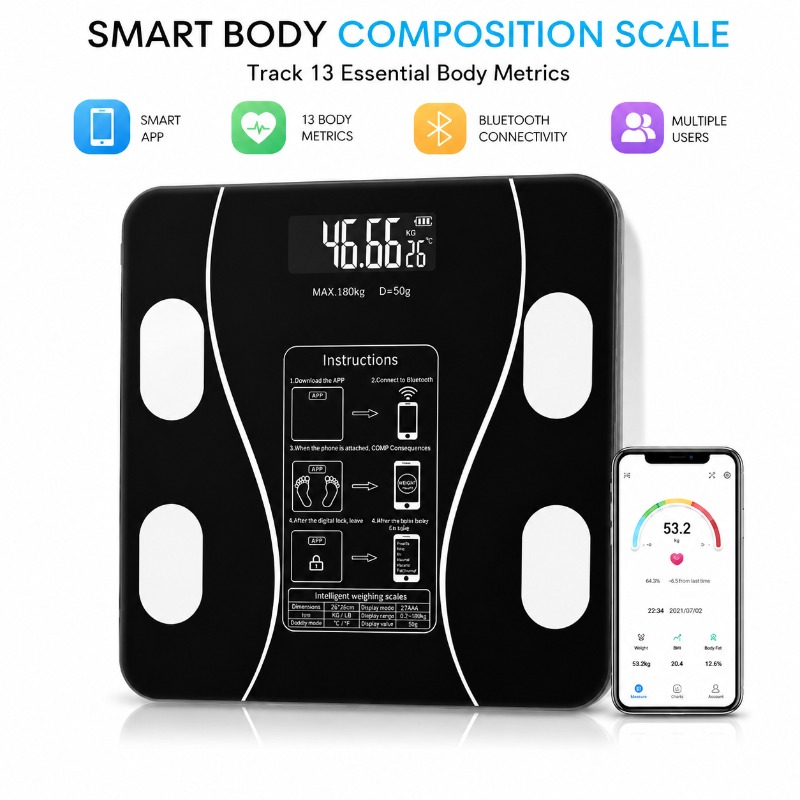 Digital Body Weight Scale - Bilancia Intelligente Bluetooth per Grasso Corporeo,